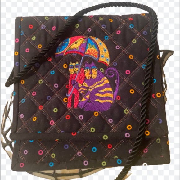Unbranded Handbags - Crossbody Kitty Cats Embroidered Squares Cotton Bag Purse